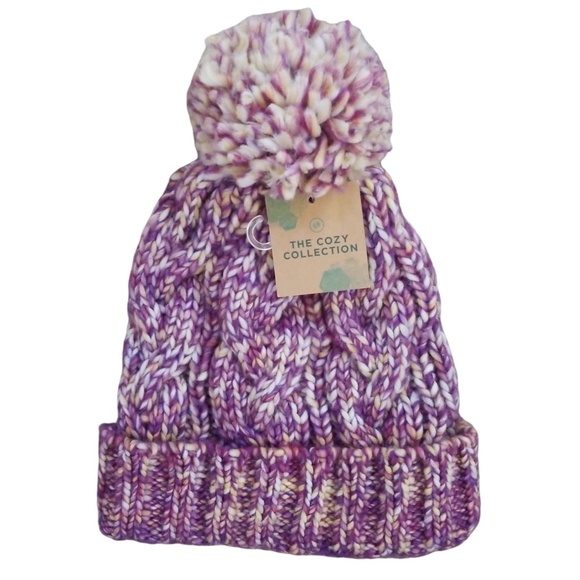 Earthbound Trading Co. Purple Chunky Cable Knit Hat - Picture 1 of 8